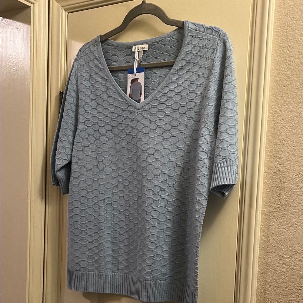 Ella Moss Sky Blue Honeycomb V-Neck Sweater NWT